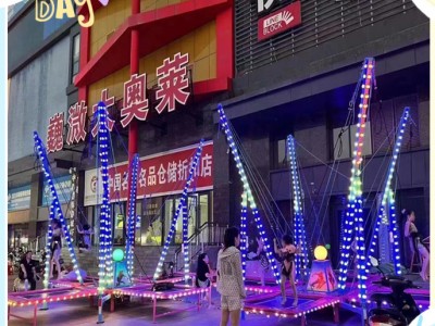 新款電動(dòng)發(fā)光音樂(lè)四人蹦極床蹦蹦床兒童彈跳床小型戶外折疊跳跳床